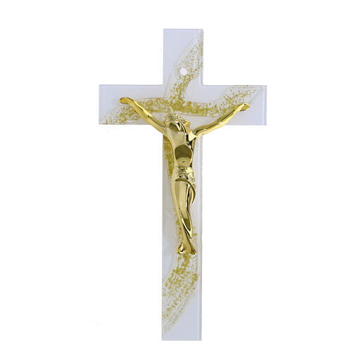 Croix vague verre blanc paillettes or motif moderne doré 26x14 cm 1