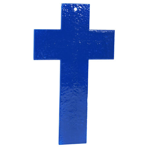 Crucifijo azul con cruz en relieve decorada con purpurina y cuerpo moderno plateado 25x15 cm 3