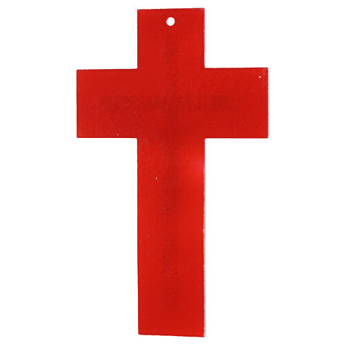 Crucifix en verre rouge avec croix en relief pailletée et corps moderne doré 25x15 cm 4