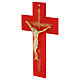 Crucifix en verre rouge avec croix en relief pailletée et corps moderne doré 25x15 cm s3