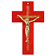 Cruz de vidro vermelho com relevo de cruz brilhante e corpo moderno dourado de 25x15 cm s1