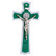 Cruz círculo San Benito de vidrio blanco verde cuerpo y medalla metal 26x14 cm s1