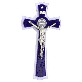 Croce cerchio San Benedetto in vetro bicolore corpo e medaglia metallo 26x14 cm