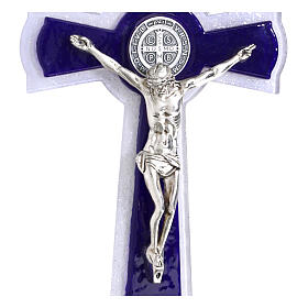 Croce cerchio San Benedetto in vetro bicolore corpo e medaglia metallo 26x14 cm