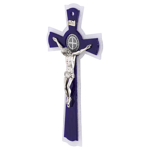 Croce cerchio San Benedetto in vetro bicolore corpo e medaglia metallo 26x14 cm 3