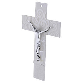 Cruz Árbol de la Vida vidrio blanco purpurina plata cuerpo estilizado 26x16 cm