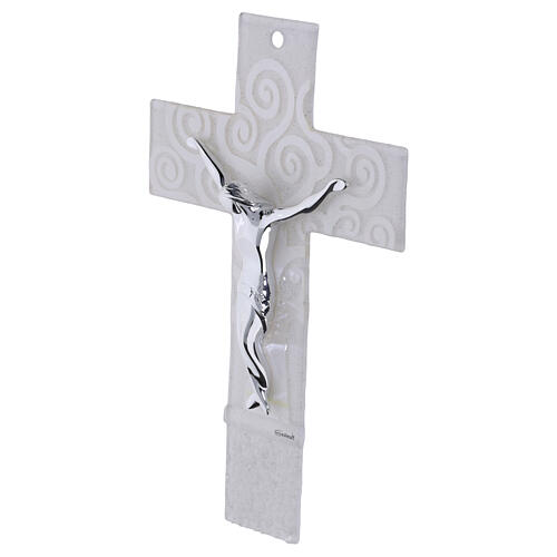 Croce Albero della Vita vetro bianco glitter argento corpo stilizzato 26x16 cm 2