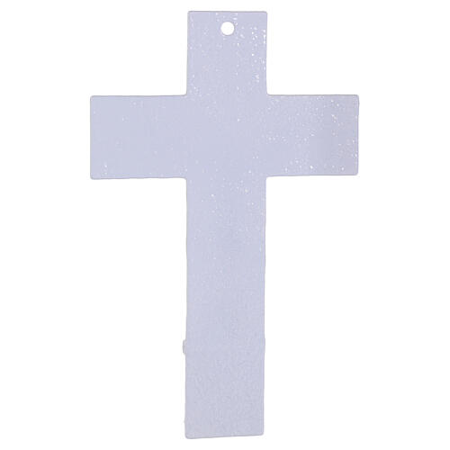 Croce Albero della Vita vetro bianco glitter argento corpo stilizzato 26x16 cm 3