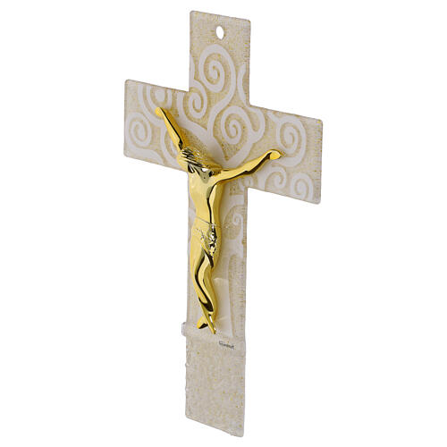 Croix en verre blanc paillettes dorées Arbre de Vie corps stylisé doré 26x16 cm 2