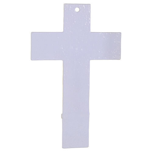 Croix en verre blanc paillettes dorées Arbre de Vie corps stylisé doré 26x16 cm 3