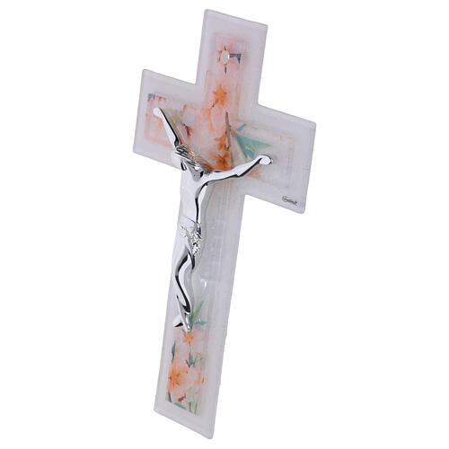 Cruz doble cruz de vidrio motivos florales cuerpo moderno plateado 26x16 cm 2