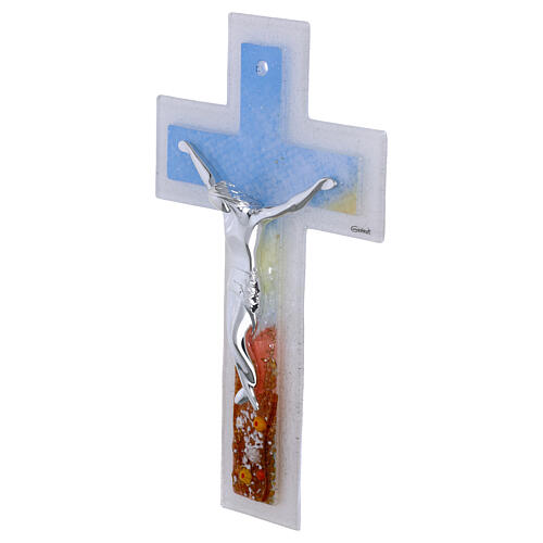 Double Murano glass cross with modern silver body, 10x6 in 3