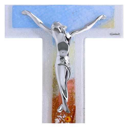 Croce doppio vetro di Murano decorato corpo moderno argentato 26x15 2