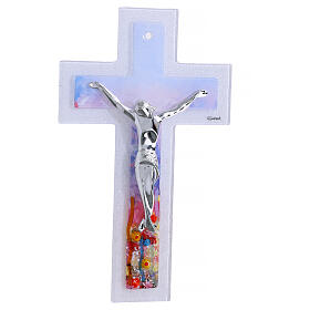 Cruz dupla vidro de Murano 26x15 cm corpo moderno prateado