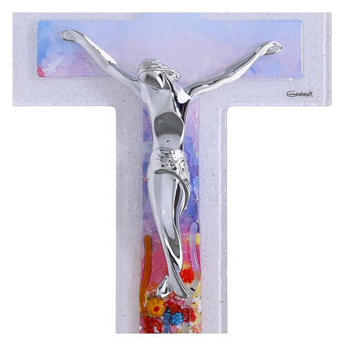 Cruz dupla vidro de Murano 26x15 cm corpo moderno prateado 2