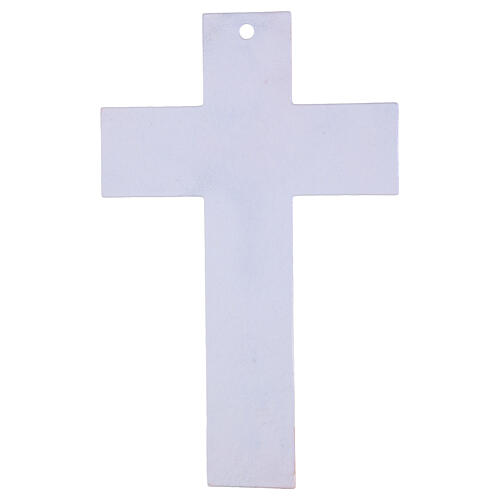 White glass cross with floral decorations and modern silver body, 10x7 in 3
