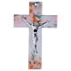 White glass cross with floral decorations and modern silver body, 10x7 in s1