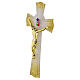 Modern glass cross in white Murano glass with gold ends and coloured murrine, modern body, 10x6 in s2