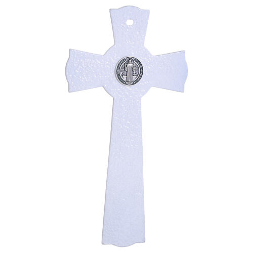 Cruz de São Bento em vidro com purpurina, medalha e corpo em metal 26x14 cm 5