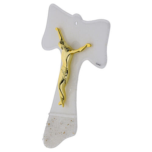 Tau glass wall cross with stylized golden body, 25x20 cm 2