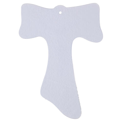 Tau-Kreuz aus Glas zur Wandmontage mit modernem, silberfarbenem Korpus – 25 × 20 cm 3