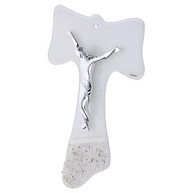 Cruz Tau de parede em vidro corpo moderno prateado 25x20 cm