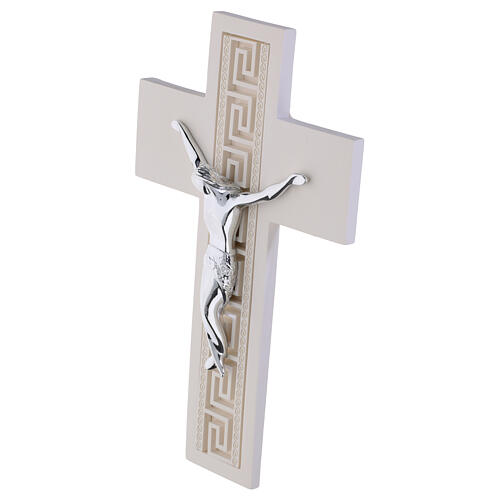 White crucifix with Greek decoration and modern silver body, 10x6.5 in 2