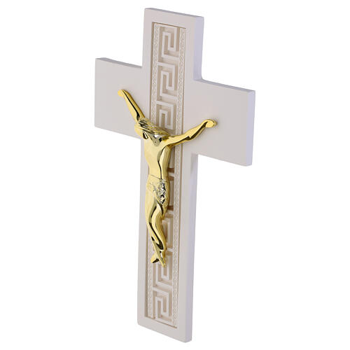 White crucifix with Greek decoration and stylized golden body, 25x16 cm 2