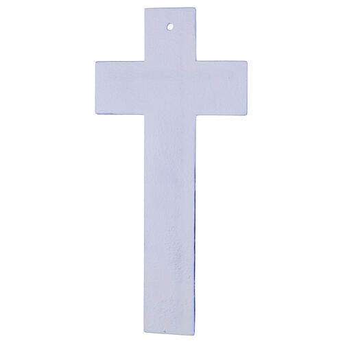 Bicolour glass cross with modern silver body, light blue, 13x6 in 4