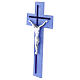 Bicolour glass cross with modern silver body, light blue, 13x6 in s3