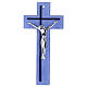 Croix en verre bicolore bleu ciel et bleu nuit corps moderne argenté 34x16 cm s1