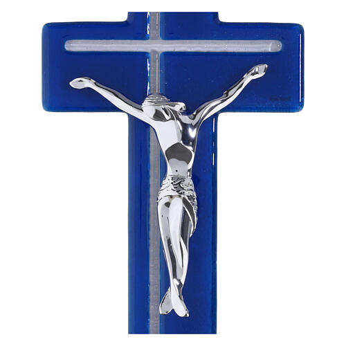 Croce doppia bicolore blu bianco corpo moderno argento 34x16 cm 2