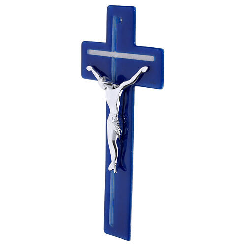 Croce doppia bicolore blu bianco corpo moderno argento 34x16 cm 3
