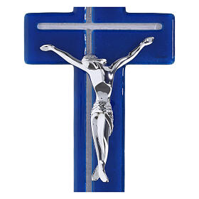 Cruz dupla azul e branca corpo moderno prateado 34x16 cm