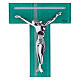 Emerald green glass cross with modern silver body, glittered, 13x6 in s2