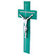 Cruz de vidrio verde esmeralda purpurina cuerpo moderno plateado 34x16 cm s3