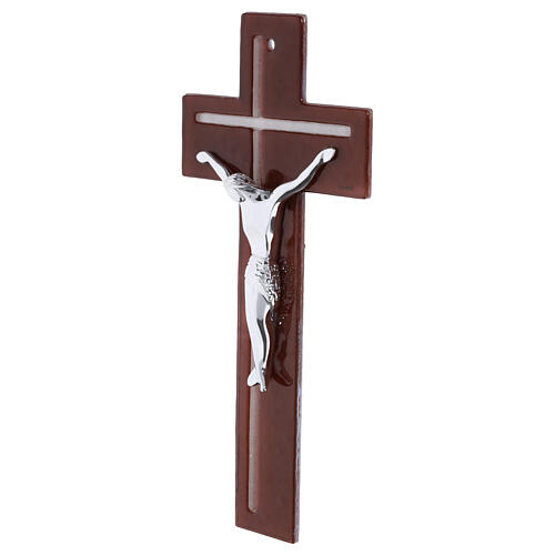 Burgundy glass cross with modern silver body, 13x6 in 3