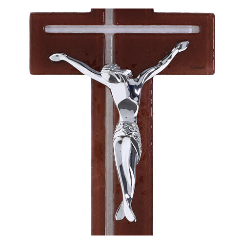 Burgundy Glass Cross with Modern Silver Body, 34x16 cm 2