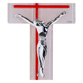 Cruz doble bicolor blanco rojo 34x16 cm vidrio cuerpo plateado moderno