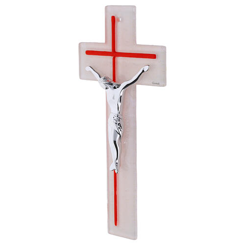 Cruz doble bicolor blanco rojo 34x16 cm vidrio cuerpo plateado moderno 3