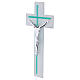 Double white and emerald glass cross with modern silver body, 13x6 in s3