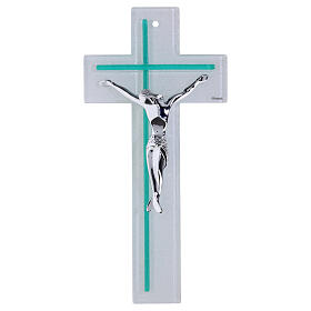 Cruz doble bicolor blanco esmeralda cuerpo moderno plateado 34x16 cm