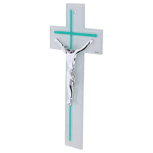 Cruz doble bicolor blanco esmeralda cuerpo moderno plateado 34x16 cm 3