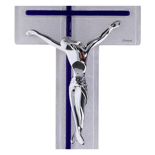 Bicolour double cross, 13x6 in, glass with modern silver body 2