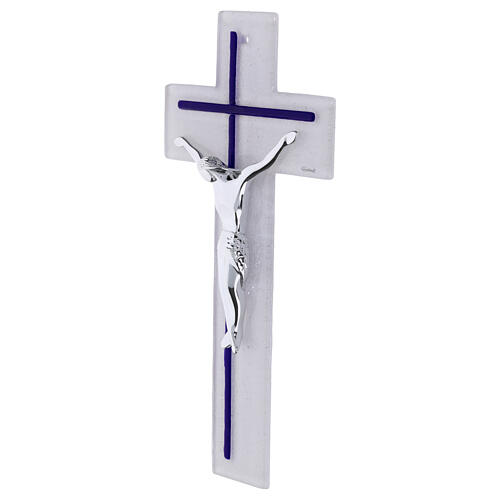 Cruz doble bicolor 34x16 cm vidrio cuerpo plateado moderno 3