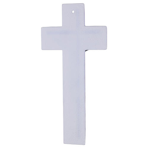 Cruz dupla bicolor 34x16 cm em vidro com corpo prateado moderno 4