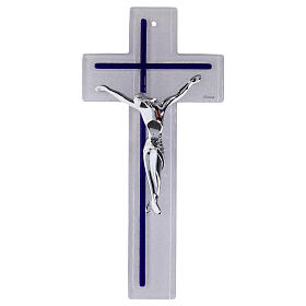 Double Bicolor Glass Cross 34x16 cm with Modern Silver Body