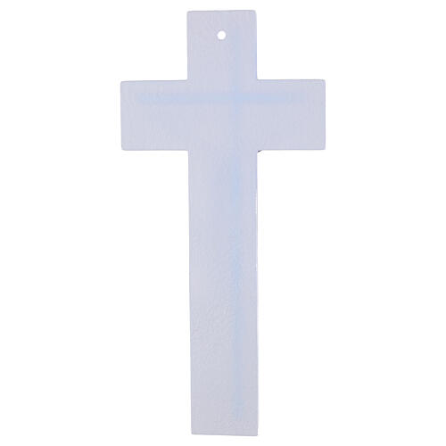 Kruzifix aus zweifarbigem Glas mit modernem, silberfarbenem Korpus – 34 × 16 cm 4