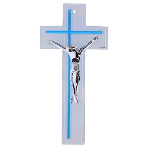 Croce vetro bicolore corpo moderno argentato 34x16 cm 1