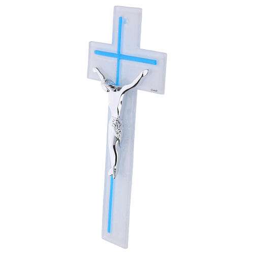 Croce vetro bicolore corpo moderno argentato 34x16 cm 3